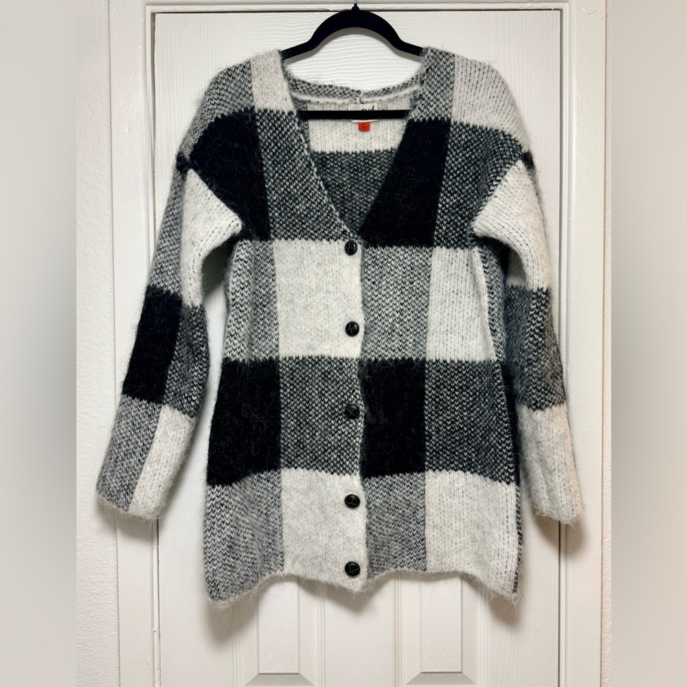 Woolrich Black and White Wool Checkered Cardigan
